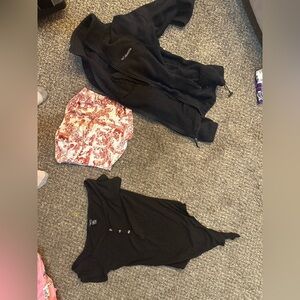 Columbia Black Jacket with Floral Shorts and Black Top
